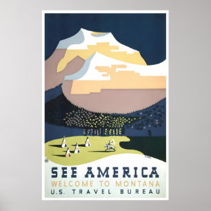 Poster Cartaz Vintage de Montana Veja a América Arte de V