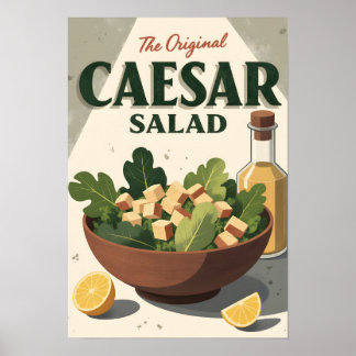 Poster Cartaz Vintage de Salada Caesar – Arte de Cozinha 