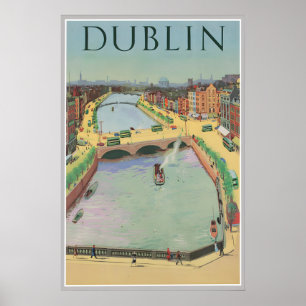 Poster Cartaz Vintage de Viagem de Dublin Irlanda
