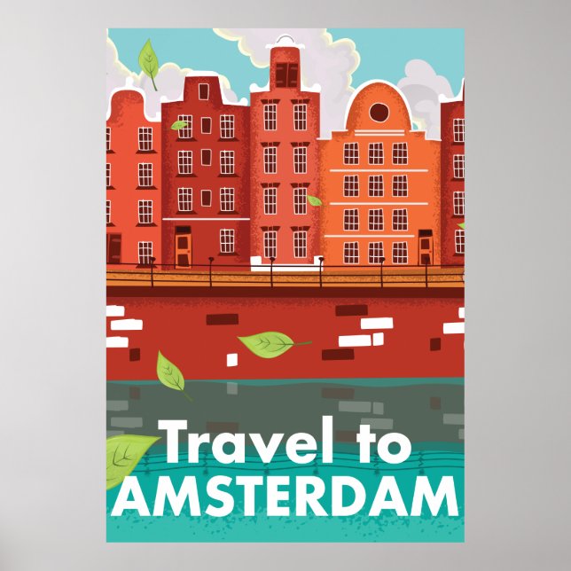 Pôster Cartaz vintage de viagem para Amsterdã (Frente)