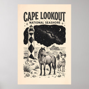 Poster Cartaz Vintage do Parque Nacional Cape Lookout Sea