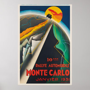 Poster Cartaz Vintage do Rali Automóvel Monte Carlo