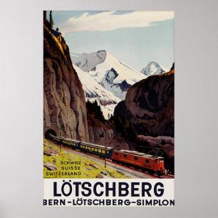 Poster Cartaz Vintage Ferrovia Lotschberg Suíça Berna