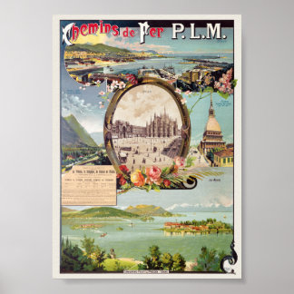 Poster Cartaz Vintage Ferrovias PLM Itália 1895