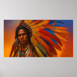 Poster Cartaz Vintage Homem Índio Americano Penas