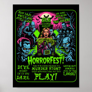 Poster Cartaz Vintage Horrorfest Filme de Halloween Velho