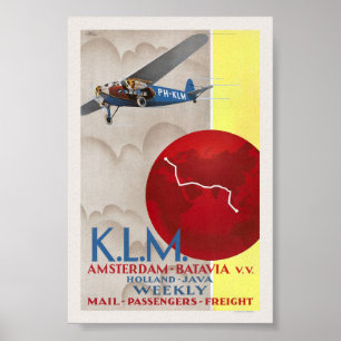 Poster Cartaz Vintage K.L.M. Amsterdã-Batávia 1930