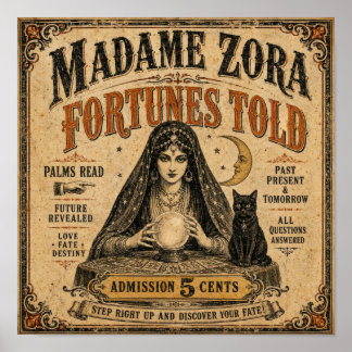 Poster Cartaz Vintage Madame Zora Adivinha