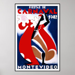 Pôster Cartaz Vintage Montevideo Uruguai Festas