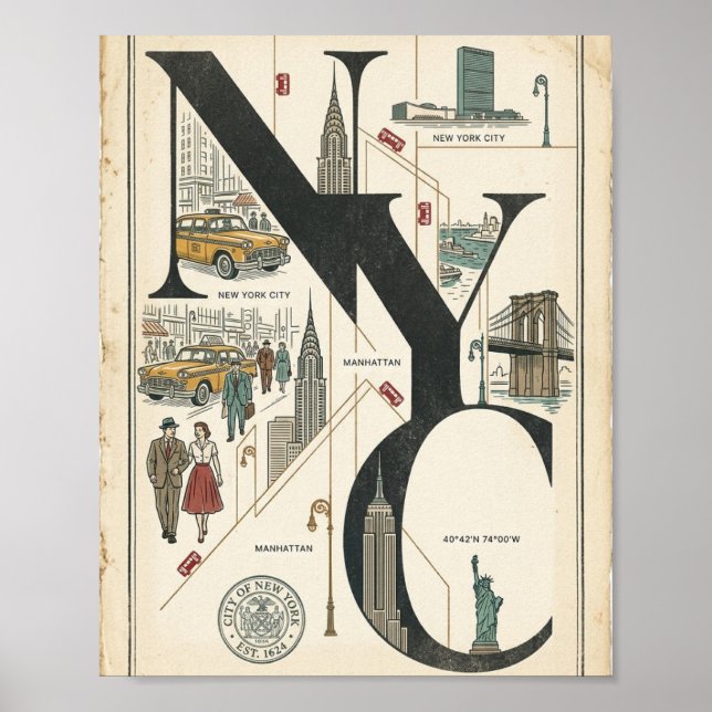 Poster Cartaz Vintage NYC (Frente)