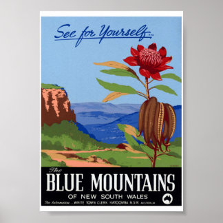 Poster Cartaz Vintage Restaurado da Austrália Blue Mounta