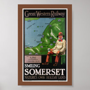 Poster Cartaz Vintage Somerset UK Sorridente 1940