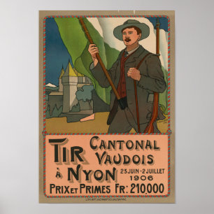 Poster Cartaz Vintage Tir Cantonal de 1906 Nyon Suíça
