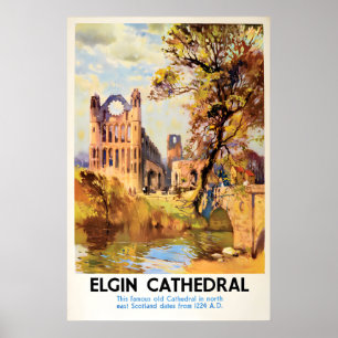 Poster Cartaz Vintage Viagem Catedral de Elgin Escócia