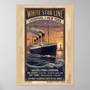 Poster Cartaz Vintage White Star Line Olympic & Titanic