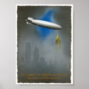 Poster Cartaz Vintage Zeppelin América do Norte 1937