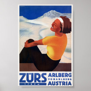 Poster Cartaz Vintage Zürs Áustria 1935