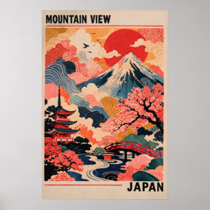 Poster Cartaz Vista da Montanha do Japão, Retro Monte Fuj