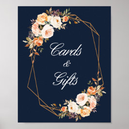 Poster cartazes azuis e presentes do marinho floral de ou