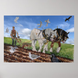 Poster Cartazes de Cavalos Pesados Arando em Março