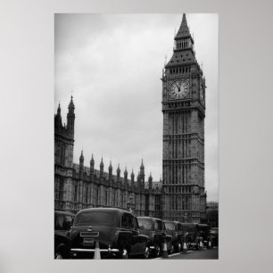 Pôster Cartazes de táxis de Big Ben em preto e branco