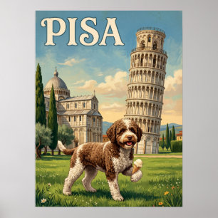 Poster Cartazes de Viagem Antigos Pisa Itália Cão Incli