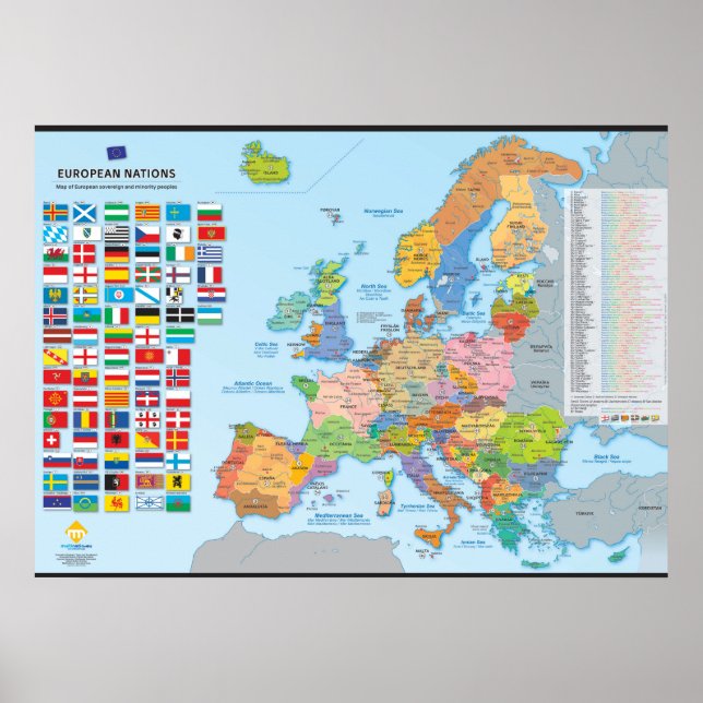 Poster Carte das nações da Europa (multilingue) (Frente)