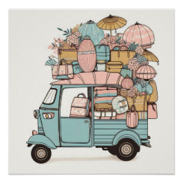 Pôster Carte illustrée “Tuk-tuk évasion bohème”