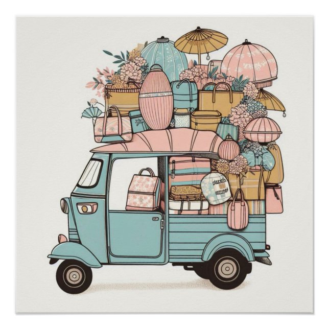 Pôster Carte illustrée “Tuk-tuk évasion bohème” (Frente)
