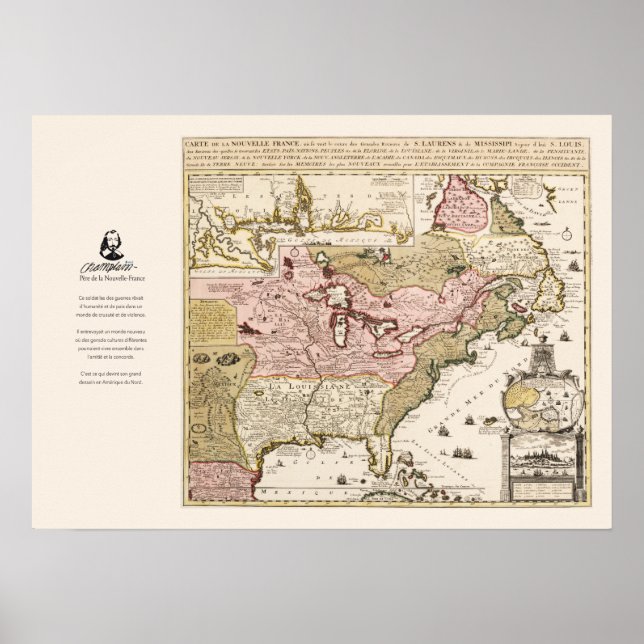 Poster Carte Québec Nouvelle-France Amérique par Français (Frente)