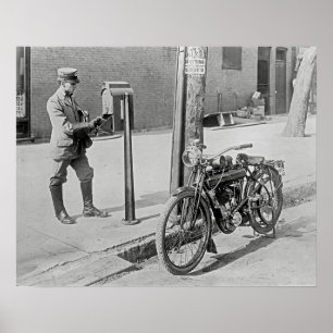 Pôster Carteiro de Motocicleta, 1909. Foto Antiga