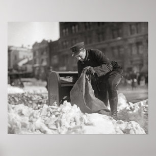 Pôster Carteiro na neve, 1922. Foto do vintage