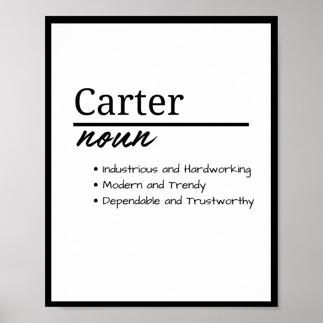 Poster Carter, Definição de Nome Personalizado de Menino (Frente)