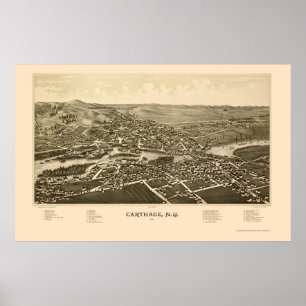 Pôster Carthage, mapa panorâmico de NY - 1888