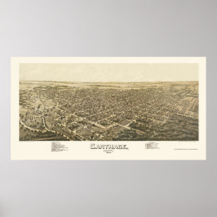 Pôster Carthage, mapa panorâmico do MO - 1891