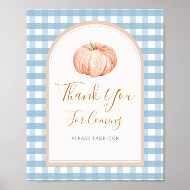 Poster Cartões de agradecimentos Pumpkin Boho Blue Gingha (Frente)