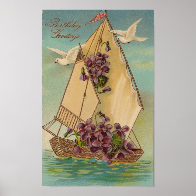 Pôster Cartões de aniversários Vintage (Frente)