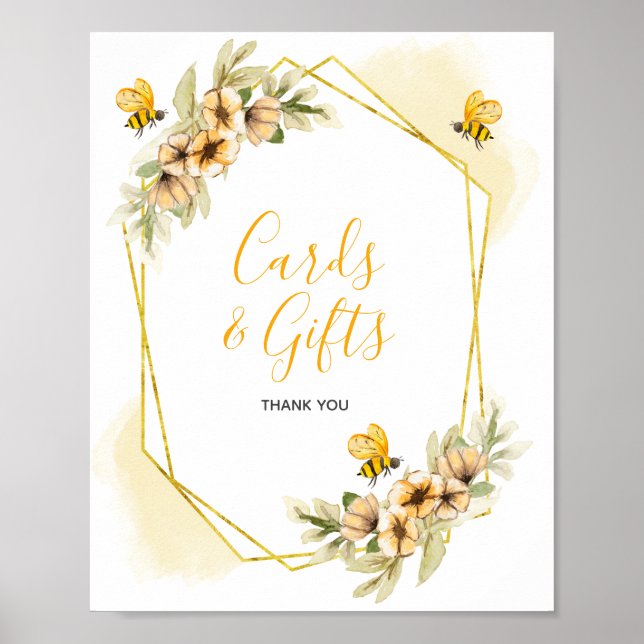 Poster Cartões de Aquarela de Abelhas e Sinal de Presente (Frente)