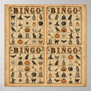Poster Cartões de Bingo de Halloween Antigos