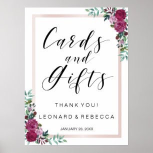 Poster Cartões de caligrafia e dons para rosas de aquarel