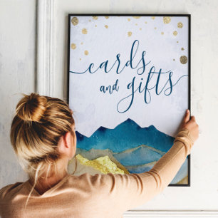 Poster Cartões de Casamento Dobras de Aquarela Montanhas