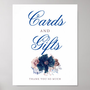 Poster Cartões de Casamento e Sinal de Presente marinho A