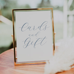 Poster Cartões de Casamento Moderno Dusty Blue e sinal de