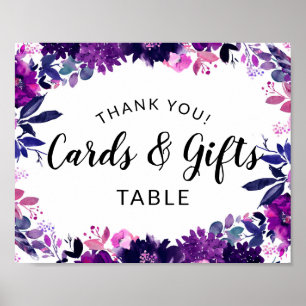 Poster Cartões de Casamento Púrpura Floral e Sinal de Mes