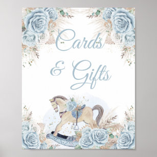 Poster Cartões De Cavalo Floral Azul Pampas