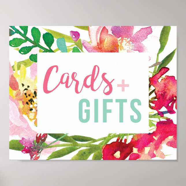 Poster Cartões de Chá de panela Floral Tropicais e Sinal  (Frente)