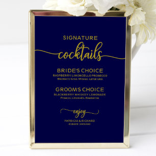 Poster Cartões de Coquetéis Signature Dourado Azul Marinh