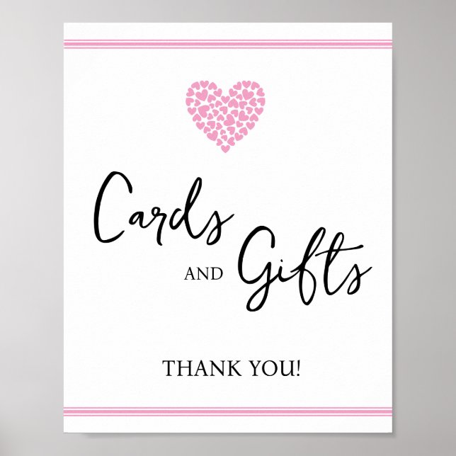 Poster Cartões de Coração Rosa e Chá de fraldas de presen (Frente)