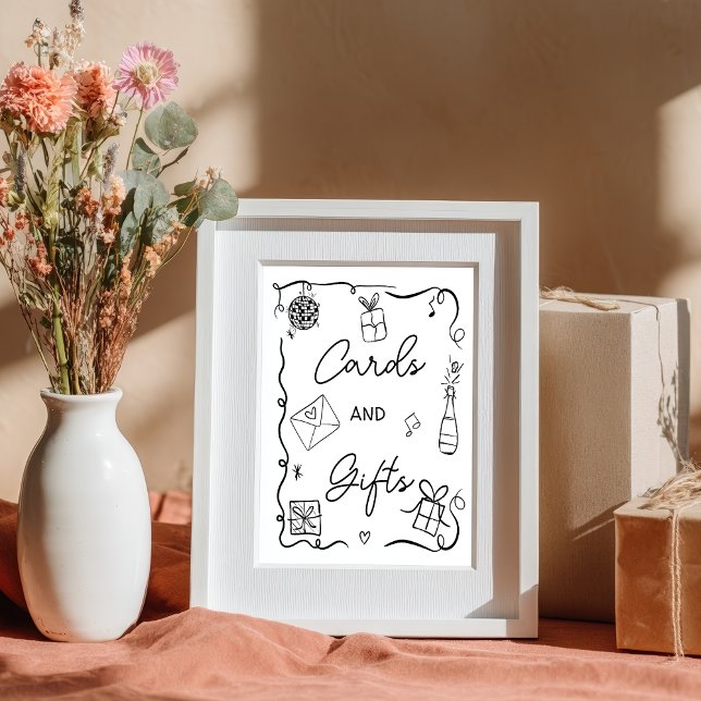 Poster Cartões de Desenho de Mão Preta Quirky Davam Casam (Quirky black Hand Drawn Cards Gifts Wedding)