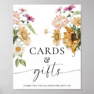 Poster Cartões de Flor e Sinal de Presente de Girassol Qu